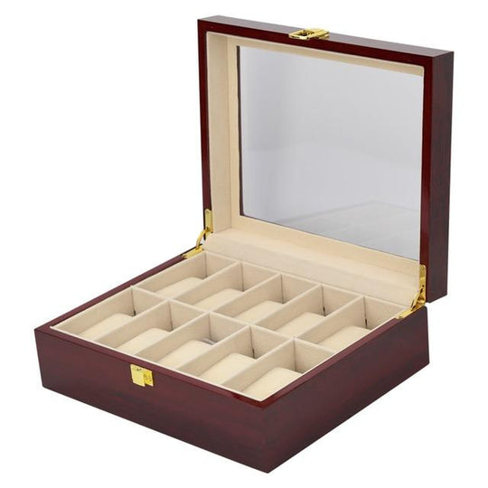 Brown Multi-Grid Luxury Wooden Watch Box Organizer - Leather Purse Backpack