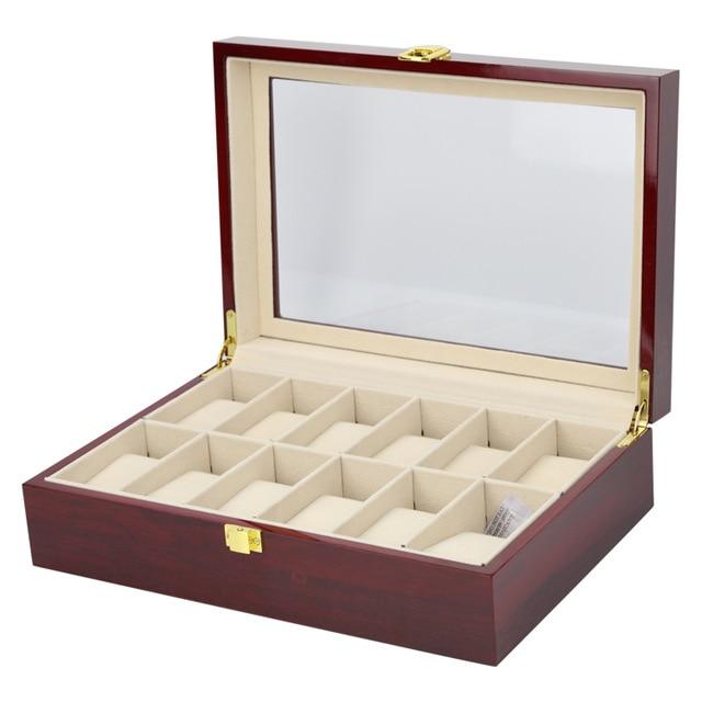 Brown Multi-Grid Luxury Wooden Watch Box Organizer - Leather Purse Backpack
