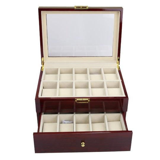 Brown Multi-Grid Luxury Wooden Watch Box Organizer - Leather Purse Backpack