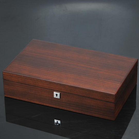 12 Slots Luxury Wooden Watch and Jewelry Organizer With Lock - Leather Purse Backpack