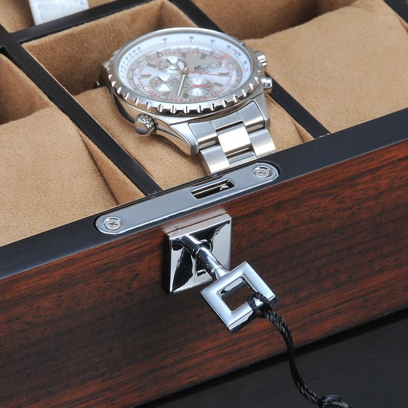 12 Slots Luxury Wooden Watch and Jewelry Organizer With Lock - Leather Purse Backpack