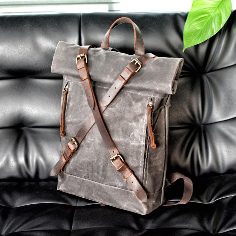 Waxed canvas leather laptop bag with waterproofing for 15 inch