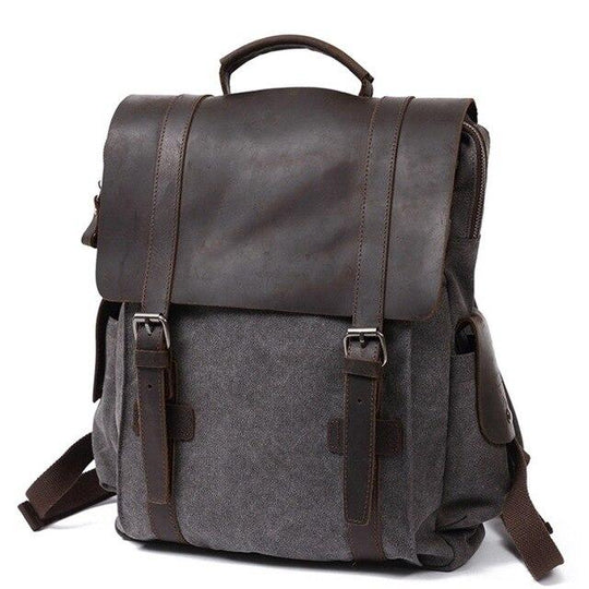 Men's vintage canvas leather school backpack 20L