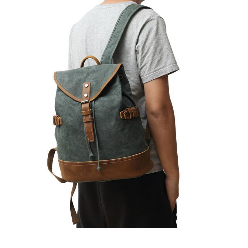 Vintage canvas leather hiking backpack 20 liters waterproof