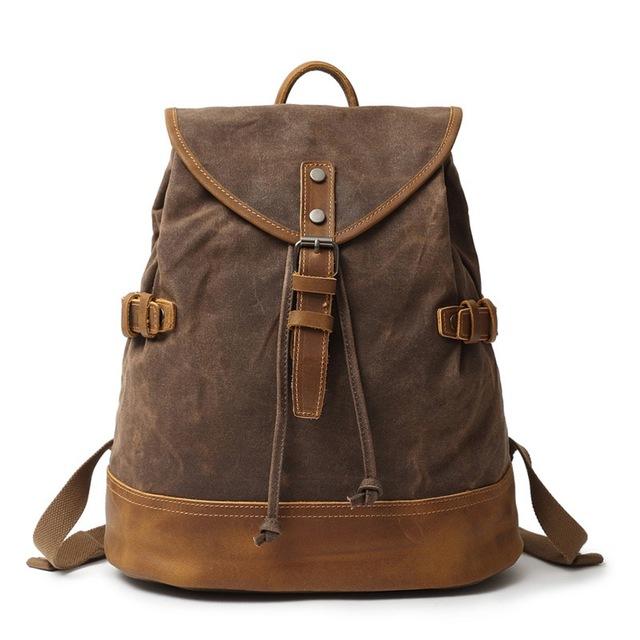 Waterproof vintage canvas leather trekking backpack 20L