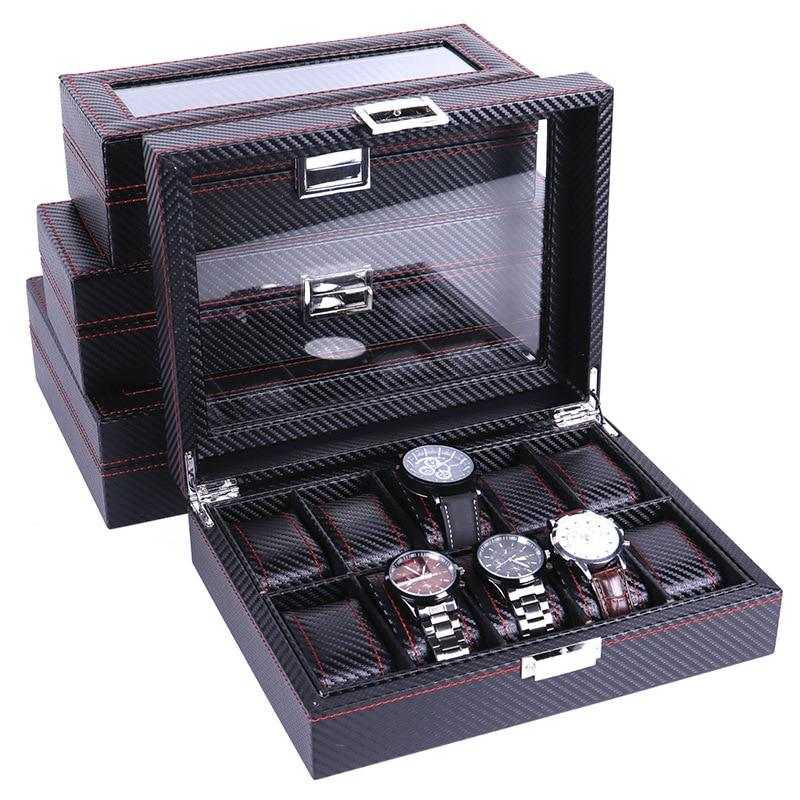 Dark Gray High Carbon Fiber Watch and Jewelry Display Storage Box - Leather Purse Backpack