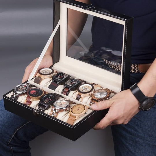 Dark Gray High Carbon Fiber Watch and Jewelry Display Storage Box - Leather Purse Backpack
