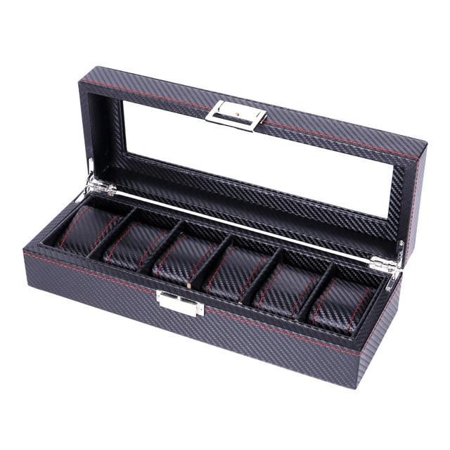 Dark Gray High Carbon Fiber Watch and Jewelry Display Storage Box - Leather Purse Backpack