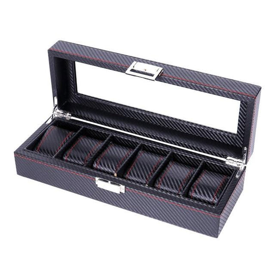 Dark Gray High Carbon Fiber Watch and Jewelry Display Storage Box - Leather Purse Backpack