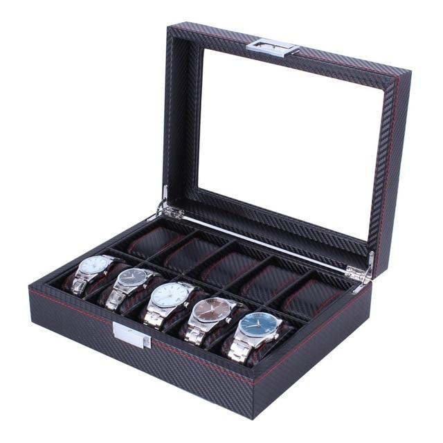 Dark Gray High Carbon Fiber Watch and Jewelry Display Storage Box - Leather Purse Backpack