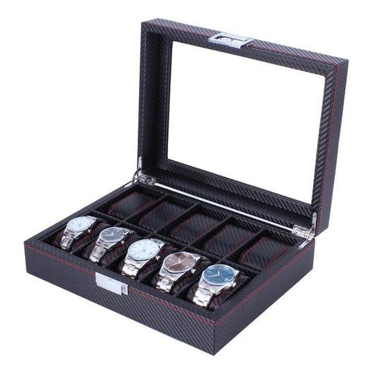 Dark Gray High Carbon Fiber Watch and Jewelry Display Storage Box - Leather Purse Backpack