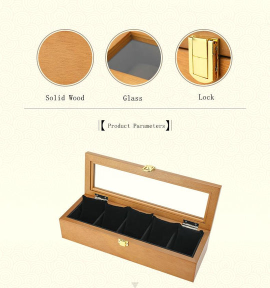 5 Slots European Wooden Mechanical Watch Organizer - Leather Purse Backpack