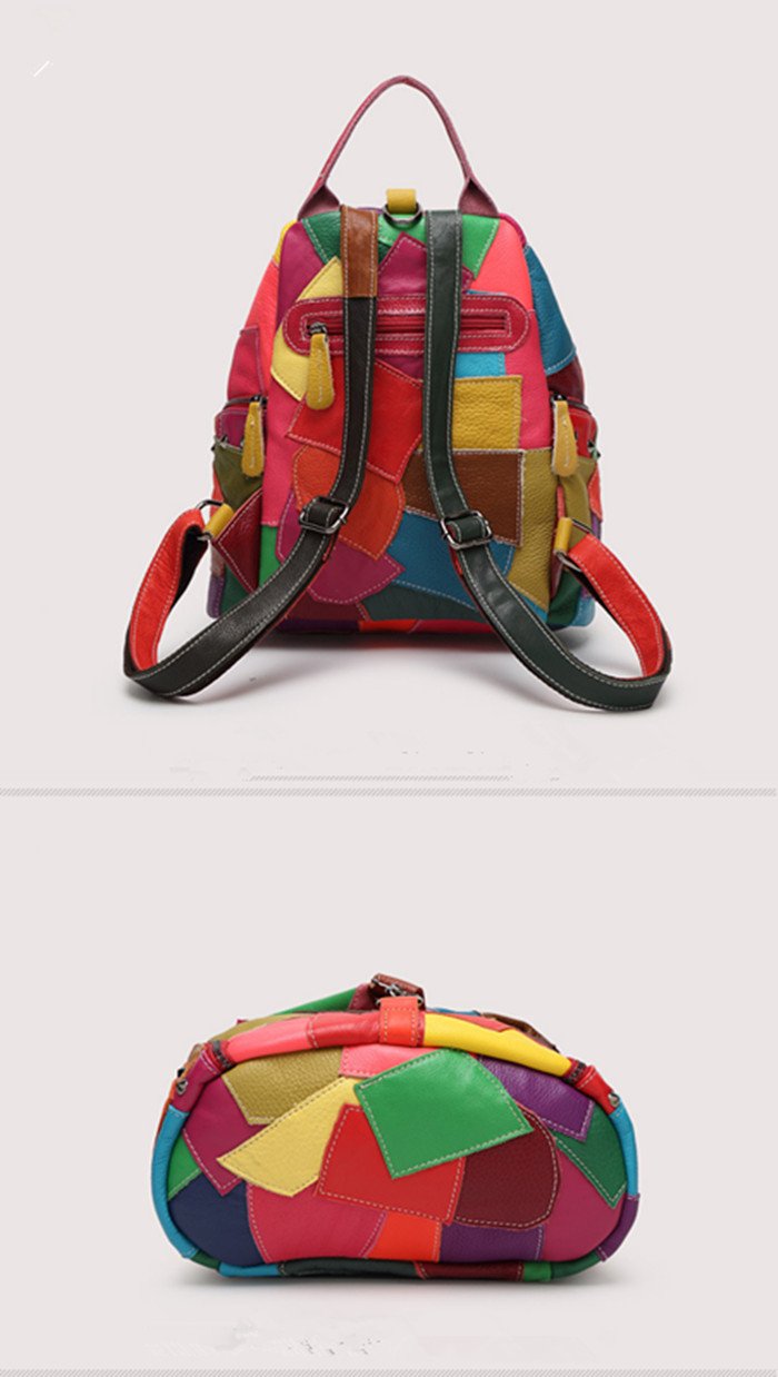 Vintage-inspired multi-color and black patchwork leather shoulder bag