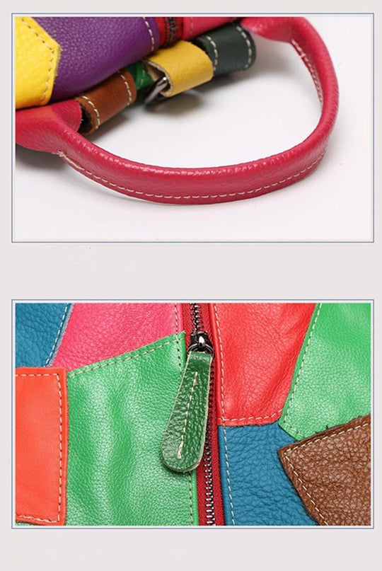 Multi-color and black patchwork design leather crossbody bag