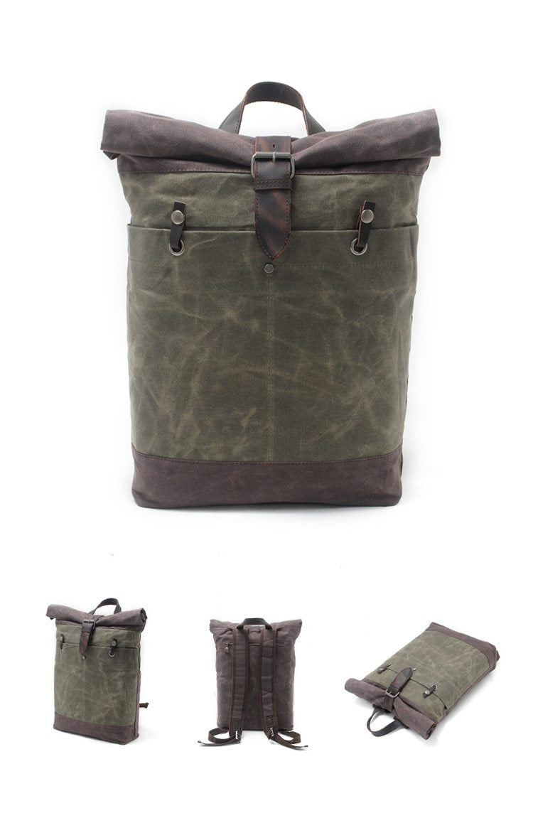 Waterproof canvas leather trekking daypack travel backpack 20L