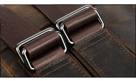 Brown genuine leather daypack for travel with 15.6 inch laptop sleeve 20-35L
