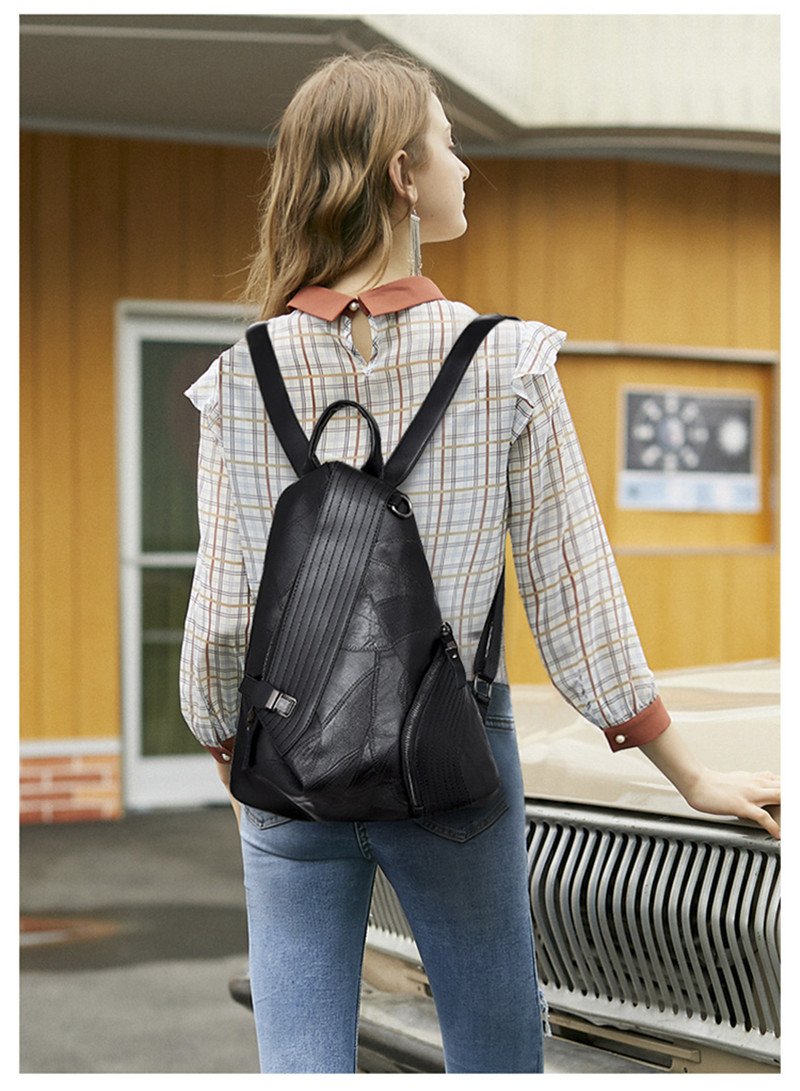 Genuine leather backpack with side zipper in various colors