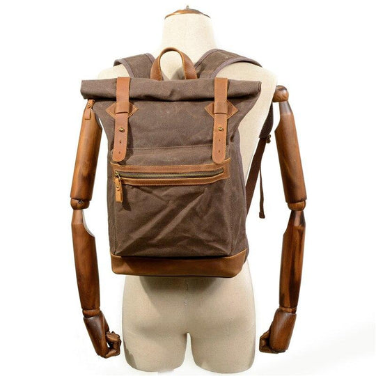 Luxury canvas leather waterproof travel backpack for students 20L