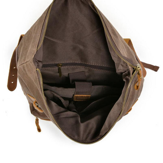 20L luxury waterproof canvas leather student backpack with style