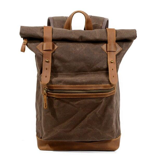 Students' luxury canvas leather trekking backpack 20 liters waterproof