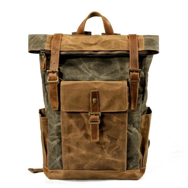 Waterproof oil-waxed canvas and leather vintage travel backpack