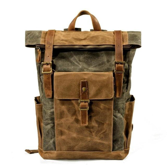 Waterproof oil-waxed canvas and leather vintage travel backpack