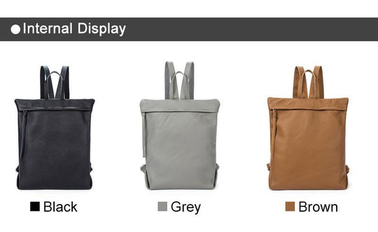 Vintage-inspired large genuine leather backpack with a simple design in black, apricot, and brown