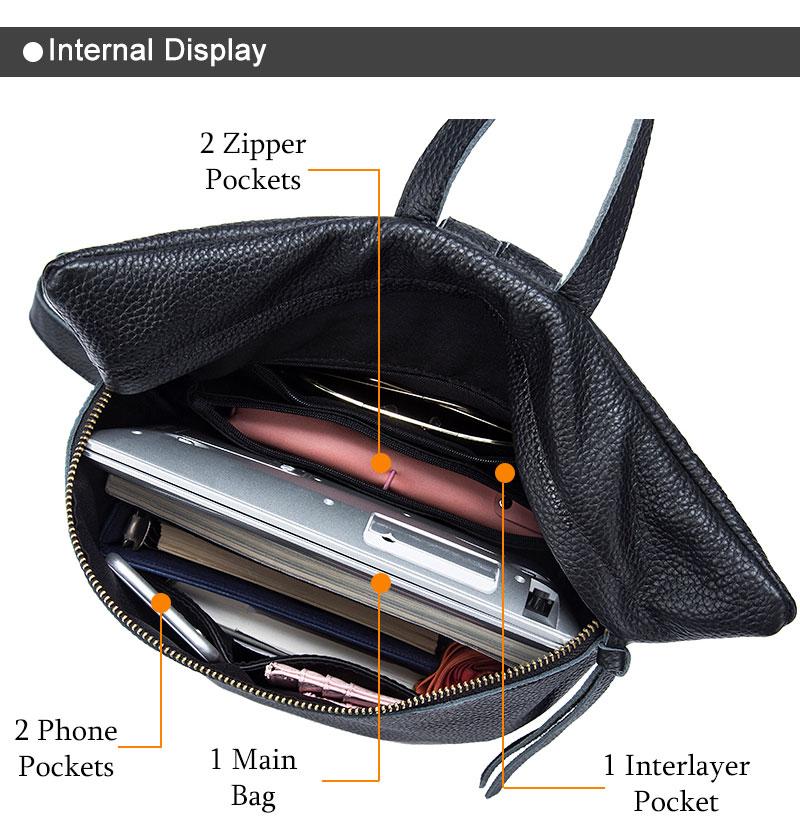 Large genuine leather backpack with simple design in black, apricot, and brown