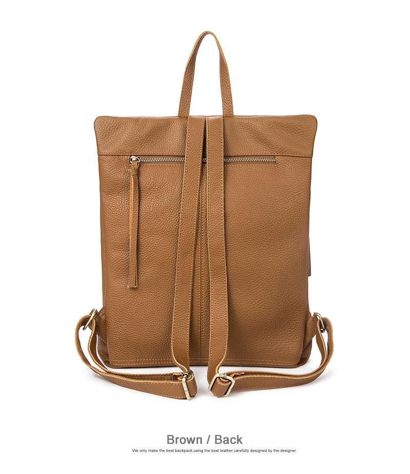 Genuine leather daypack with clean and simple design in black, apricot, and brown