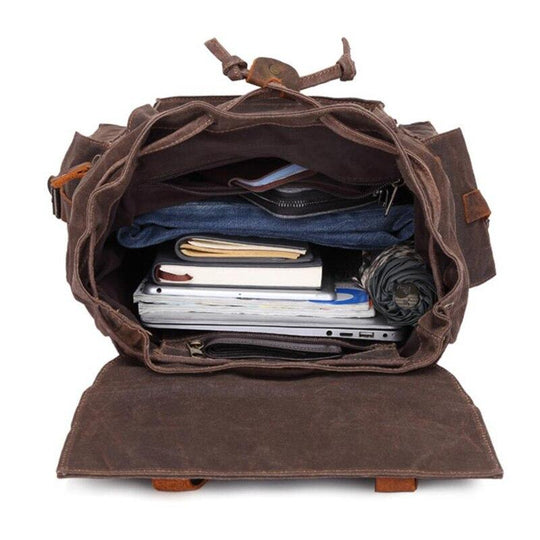 Classic retro canvas leather school backpack 20 liters waterproof