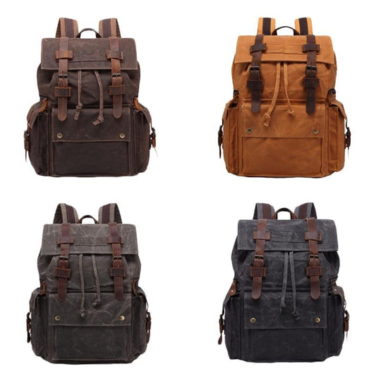 Vintage style waterproof canvas leather backpack 20 liters