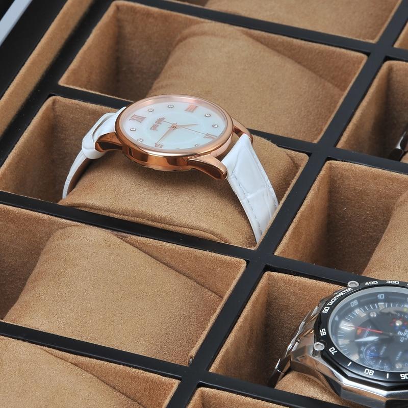 12 Slots Luxury Wooden Watch and Jewelry Organizer With Lock - Leather Purse Backpack