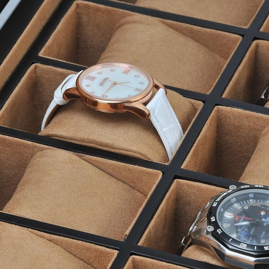12 Slots Luxury Wooden Watch and Jewelry Organizer With Lock - Leather Purse Backpack