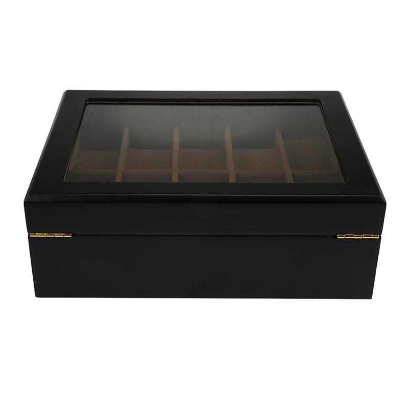 Black Wooden Watch Box Jewelry and Watch Organizer 10 Grids - Leather Purse Backpack