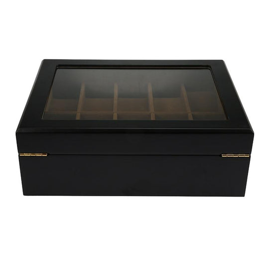 Black Wooden Watch Box Jewelry and Watch Organizer 10 Grids - Leather Purse Backpack
