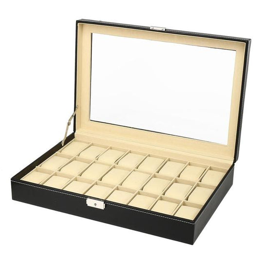 Black Leather Watch and Jewelry Storage Storage Box - Leather Purse Backpack