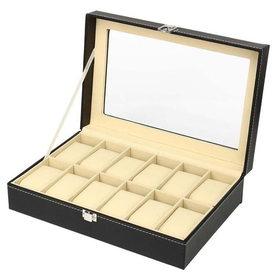 Black Leather Watch and Jewelry Storage Storage Box - Leather Purse Backpack