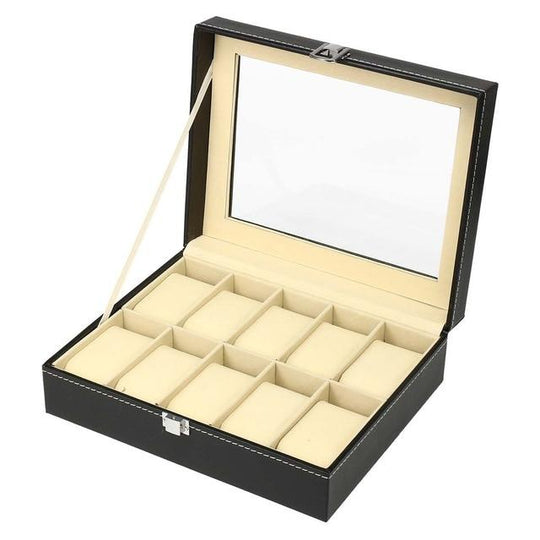 Black Leather Watch and Jewelry Storage Storage Box - Leather Purse Backpack