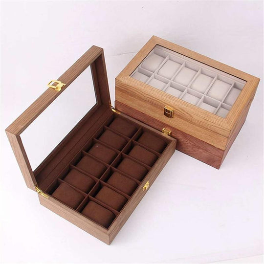 Retro Wooden Watch and Jewelry Collection Storage Organizer - Leather Purse Backpack