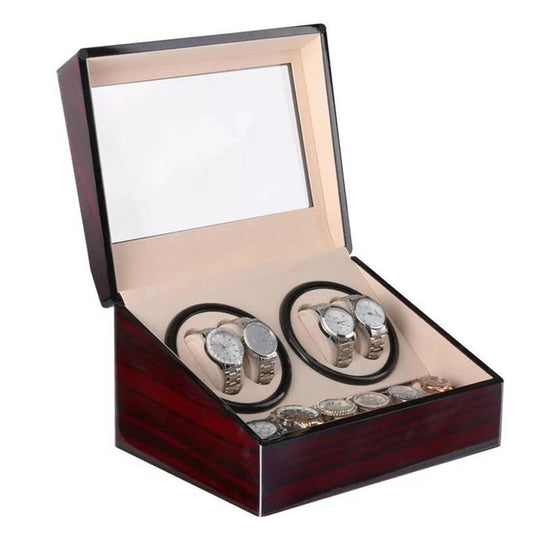 Dark Brown Automatic Mechanical Watch Winders Storage Box - Leather Purse Backpack