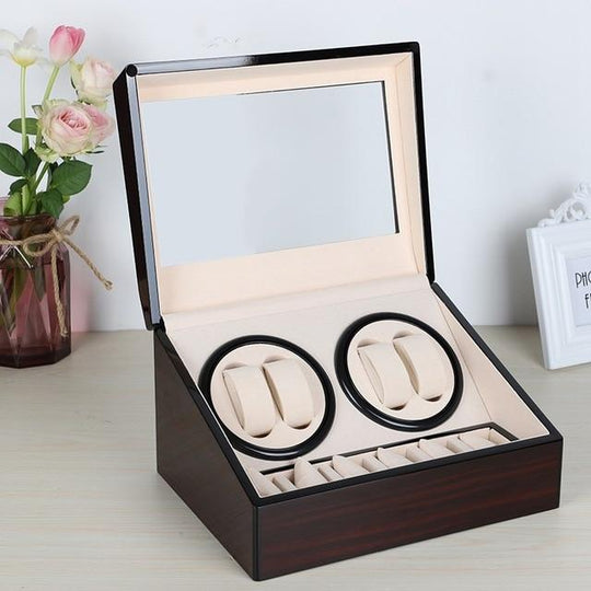 Dark Brown Automatic Mechanical Watch Winders Storage Box - Leather Purse Backpack