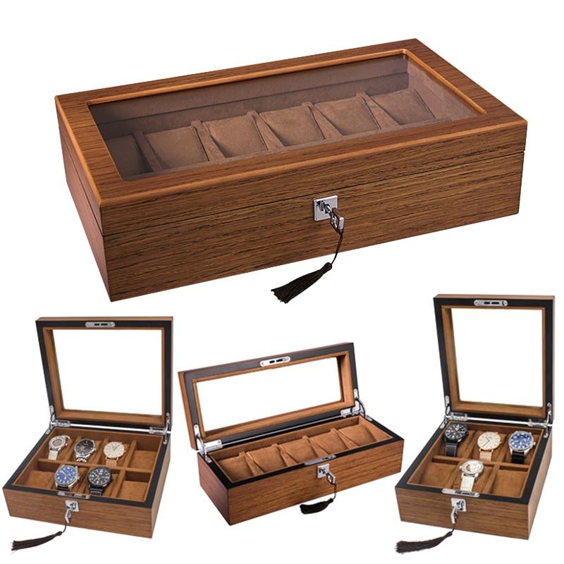 Brown and Black Handmade Wood Watch Storage Box with Key Locker - Leather Purse Backpack