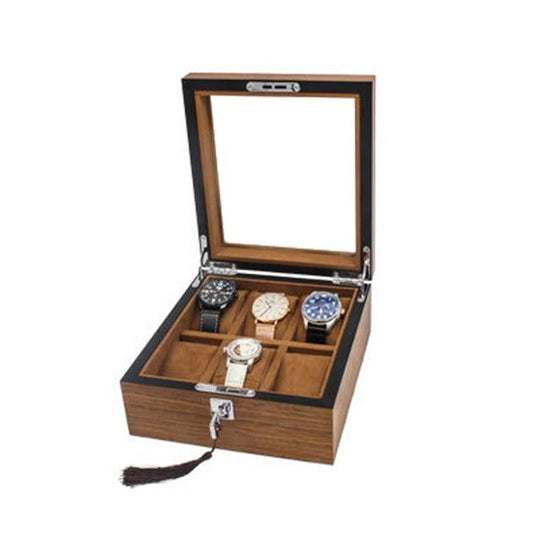 Brown and Black Handmade Wood Watch Storage Box with Key Locker - Leather Purse Backpack