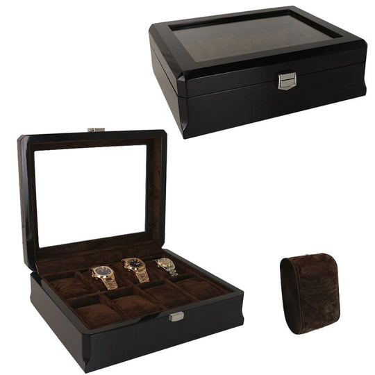 Black Handmade Wood Watch and Jewelry Storage Box - Leather Purse Backpack