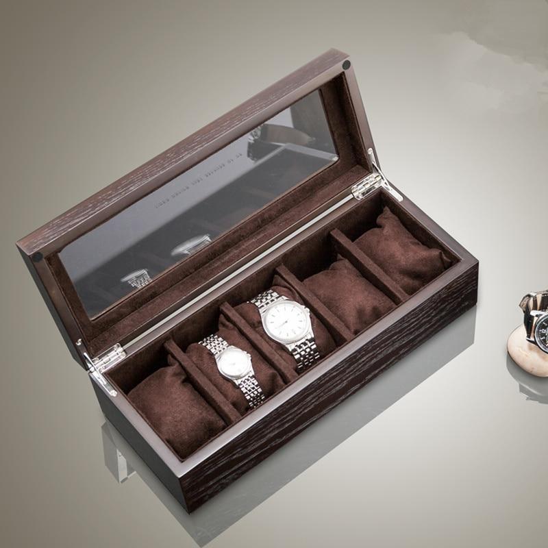5 Slot Antique Brown Wood Watch and Jewelry Storage Box with Window - Leather Purse Backpack