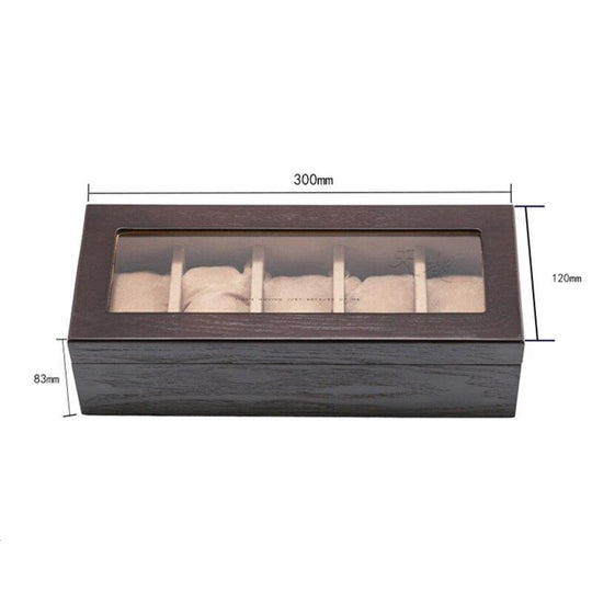 5 Slot Antique Brown Wood Watch and Jewelry Storage Box with Window - Leather Purse Backpack