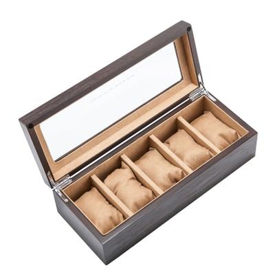 5 Slot Antique Brown Wood Watch and Jewelry Storage Box with Window - Leather Purse Backpack