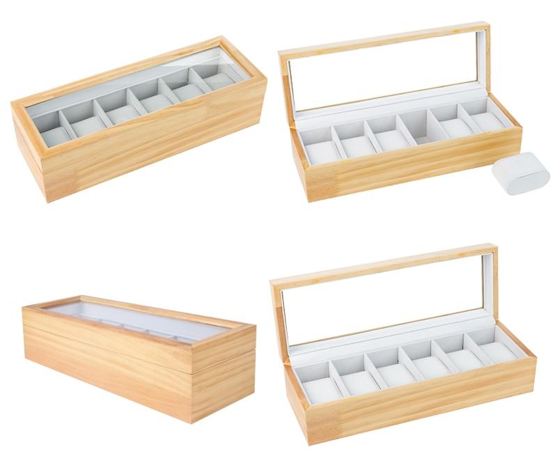 Light Brown Luxury Solid Wood Watch and Jewelry Box - Leather Purse Backpack