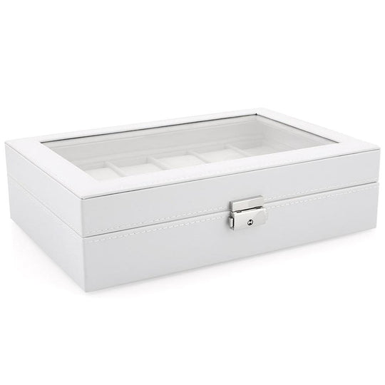 White Wood and Leather Watch Jewelry Storage Box - Leather Purse Backpack