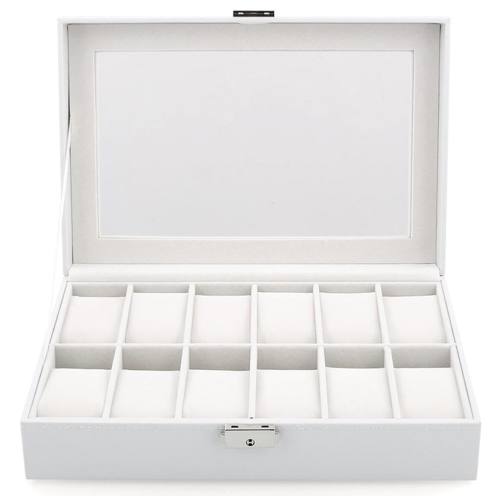 White Wood and Leather Watch Jewelry Storage Box - Leather Purse Backpack